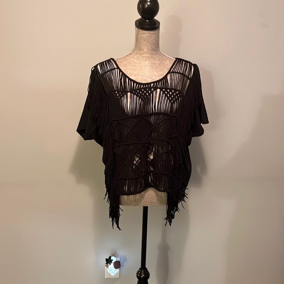 Denim and Supply Ralph Lauren fringe crochet cropped tee size medium. - Picture 1 of 5